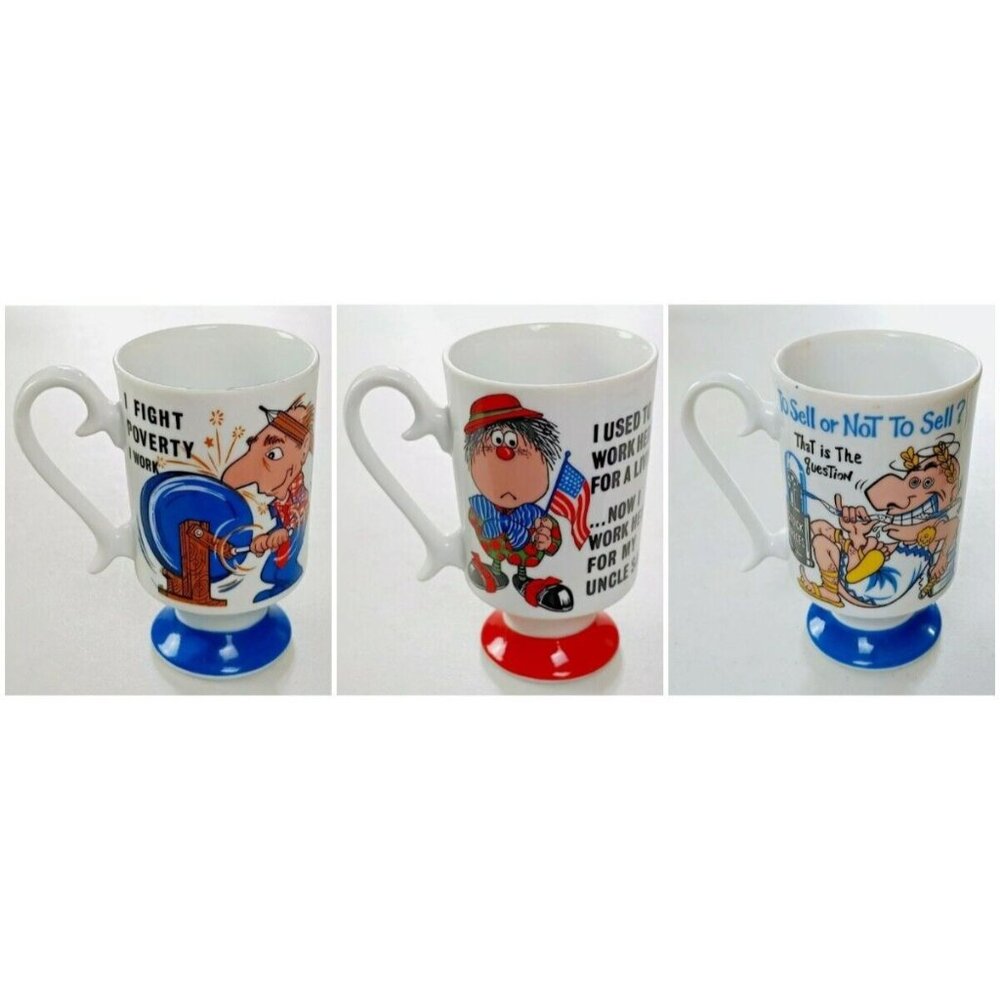 VTG Royal Crown Arnart Smug Mug: Poverty/Uncle Sam/Stock Market - Set of 3